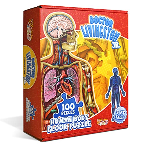 Human Anatomy Kids Floor Puzzle - Doctor Livingston Jr Full Body Model - 4 Foot Life-Sized Human Anatomy - 100 Piece Jigsaw Puzzles - Medically Accurate Science Toys for Children, Toddlers, Teens