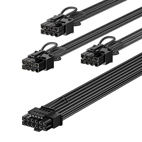 Fasgear PCIe 5.0 GPU Power Cable Sleeved 70cm | 16pin (12+4) 12VHPWR Connector for RTX 3090 Ti 4080 4090 | 3x8pin (6+2) PCI-e Male Plugs Compatible for ASUS EVGA Seasonic Modular Power Supply (Black)