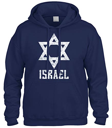 Cybertela White Israel Star of David Israeli Jewish Sweatshirt Hoodie Hoody (Navy Blue, Large)