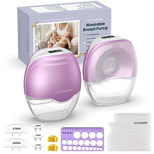 Petit Journey Wearable Breast Pump, Compact Breast Pump Hands Free, Hands Free Breast Pump for Breastfeeding, Electric Breast Pump with 3 Modes & 8 Levels, LCD Display Screen Breast Pumps