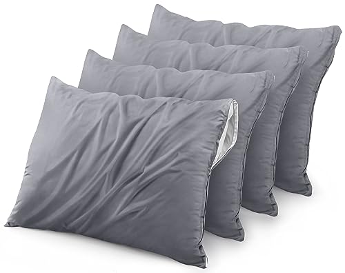 Utopia Bedding Waterproof Pillow Protector Zippered (4 Pack) Queen Grey  Bed Bug Proof Pillow Encasement 20 x 28 Inches