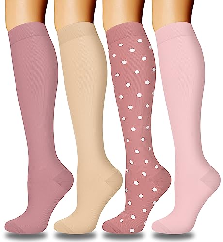Aoliks Pink Compression Socks for Women & Men,15-20 mmHg Circulation Socks for Pregnancy Support Nurses