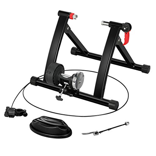 Yaheetech Magnetic Bike Trainer Stand w/ 6 Speed Level Wire Control Adjuster,Noise Reduction,Quick-Release & Front Wheel Riser Resistance Foldable Bicycle Exercise Stand for Mountain & Road Bikes