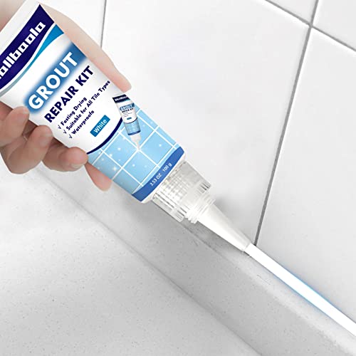 Grout Repair Kit, 2 Pack White Grout Filler Tubes, Grout Sealer for Bathroom Shower Kitchen Floor Tile, Fast Drying Tile Grout Paint, Restore and Renew Tile Joints Line, Gaps, Replace Grout Pen(White)