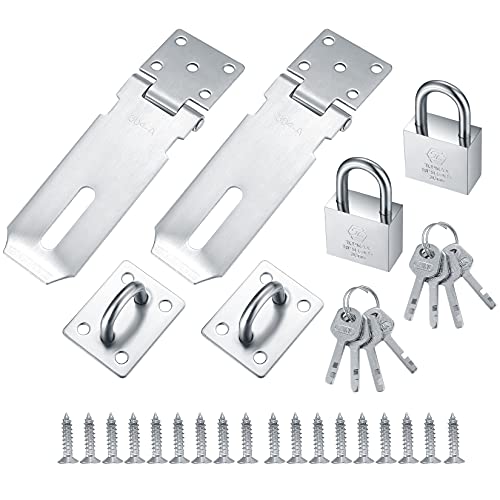 2 Pcs Padlock Hasp Latch Locks, Stainless Steel Gate Door Locks Hasp Latches, Safety Packlock Clasp Hasp Locks, Hasp Lock Catch Latch Safety Lock with Keys for Cabinets Closets Doors