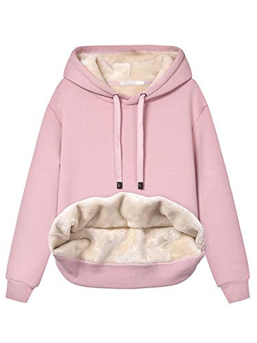 Ayturbo Women's Long Sleeve Fleece Lined Sweatshirt Casual Winter Warm Sherpa Hoodie Pullover(Pink,M)