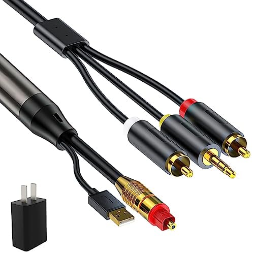 Digital Optical Cable to RCA Analog Audio Converter, Optical to 2 RCA and 3.5mm Digital to Analog Converter for TV/PS4/Xbox/DVD SPDIF/TOSLINK/Optical Port to Sound Box Amplifier Headset (10ft)