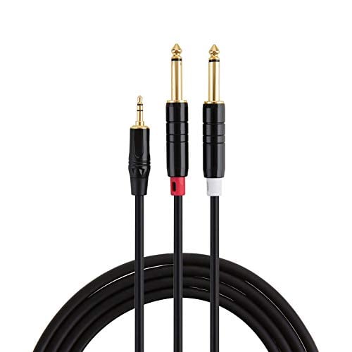 CableCreation 15FT 3.5mm 1/8" TRS to Dual 6.35mm 1/4" TS Mono Y-Cable Splitter Cable Compatible with iPhone, iPod,Laptop,CD Players, Power Amplifier, Mixer, Home Stereo Systems, 4.5 Meters/Black