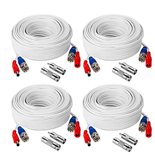 TYUMEN 4 Pack 100FT (30.5 Meters, White) All-in-One BNC Video and Power Security Camera Cables, BNC Extension Surveillance Camera Cables for CCTV Camera DVR Security Systems