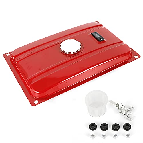 DNYSYSJ 5 Gallon Generator Gas Fuel Tank, Universal Generator Gas Tank Fuel Filter Cap Gauge Petcock Valve Chrome Cover Rectangular EC2500 18.9L Red