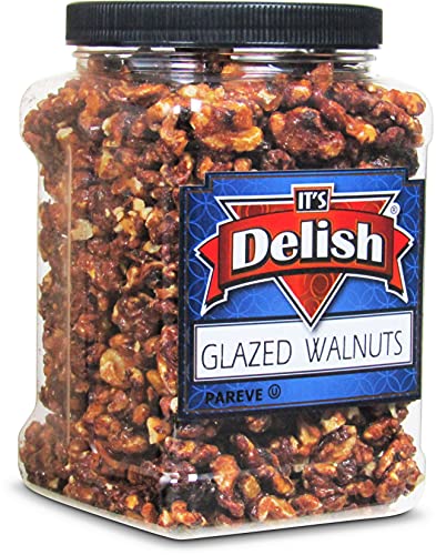 Gourmet Glazed Walnuts by Its Delish, 30 Oz Jumbo Reusable Container (Jar)  Vegan, Kosher, Non-GMO, No Artificial Flavors  Healthy Protein-Packed Lightly Sweetened Walnuts for Dessert, Baking, Salad Topping & Snack Time