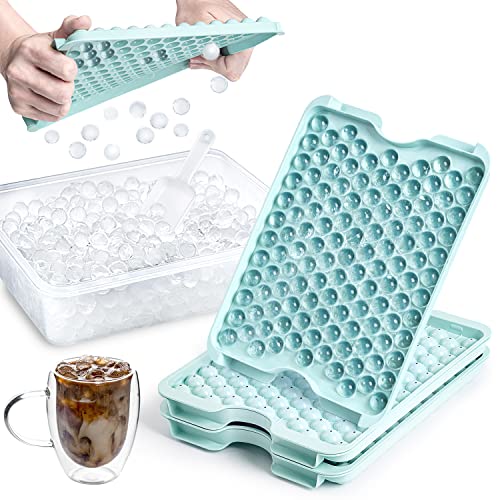 Combler Mini Ice Cube Tray with Lid and Bin, Ice Trays for Freezer 3 Pack, 123X3 Pcs Small Round Ice Cube Trays, Mini Ice Maker, Crushed Ice Tray for Chilling Coffee Drinks, Kitchen Gadgets, Blue