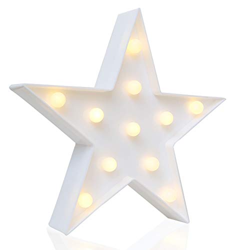 Novelty Place Star Marquee Sign Lights, Warm White LED Lamp - Living Room, Bedroom Table & Wall Christmas Decoration for Kids & Adults - Battery Powered 10 Inches High