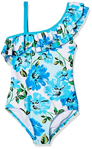 Kanu Surf Girls' Morgan Floral Ruffle 1-Shoulder 1-Piece Swimsuit, Flower Power Blue, 6