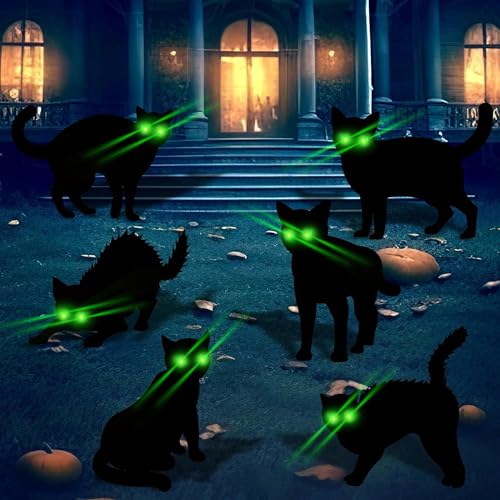 6 Pack Black Cat Halloween Decor Yard Signs with Stakes,Halloween Decorations Outdoor, Scary Silhouette with Glow in Dark Eyes for Outdoor Yard Lawn Garden Halloween Decor