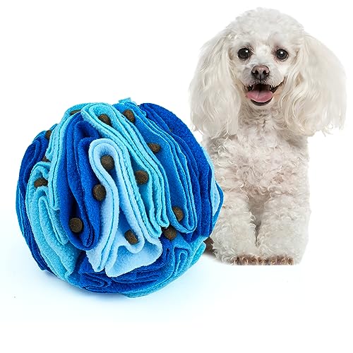 Larimuer Pet Snuffle Ball, Puzzle Sniffing Interactive Dog Ball for Blind Dogs Training Stress Relief Dog Enrichment Toys Treat Ball Machine Washable (15cm, Ocean Blue)