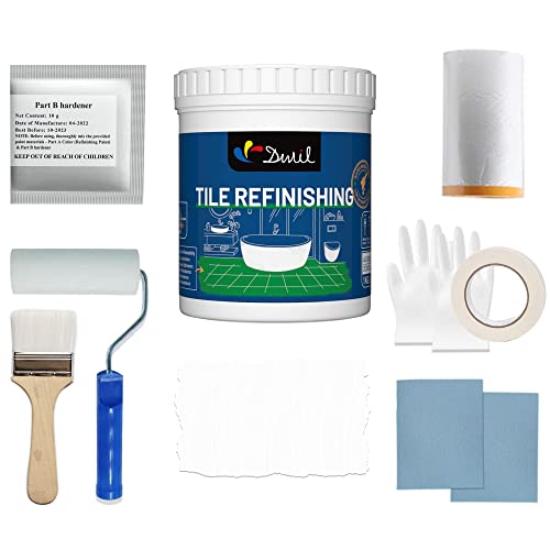 DWIL Tub and Tile Refinishing Kit - Low Odor DIY Sink Bathtub Countertop Grey Coating, Easy Cover Application, Tub Paint for Bathroom Kitchen, Sink Paint kit with tools, Semi-Gloss White