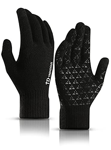 TRENDOUX Gloves, Winter Touch Screen Driving Glove Men Women for Texting Dog Walking Typing - Thermal Liners for Cold Weather - Elastic Cuff - Soft Knit Material - Cold Weather Glove - Black - XL