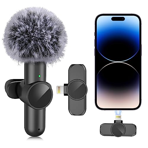 PUSEALON Wireless Lavalier Microphone for iPhone iPad, Professional Tiny Omnidirectional Cordless Lapel Microphone Wireless for iPhone Recording YouTube Interview TikTok Podcast