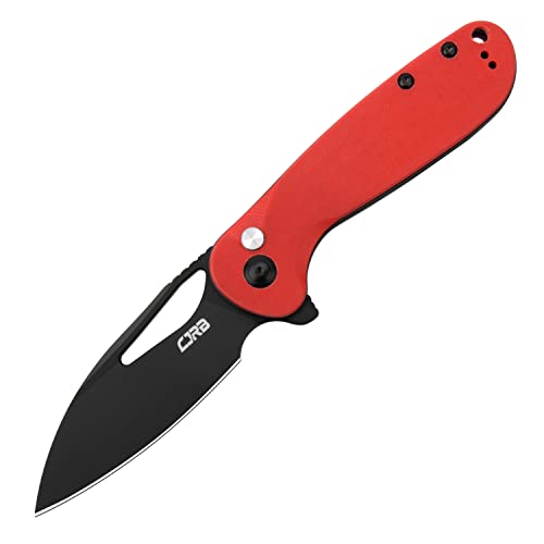CJRB LAGO Folding Pocket Knife with 3.41'' Black PVD AR-RPM9 Blade Red G10 Handle,Button Lock EDC Knife for Tactical,Outdoor,Hiking and Gift