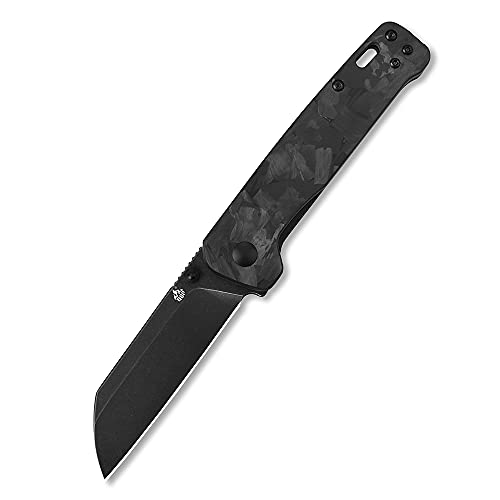 QSP Penguin Pocket Knife,D2 blade,Various Handle Option (Black stonewash finish blade, Shredded CF overlay G10 handle)