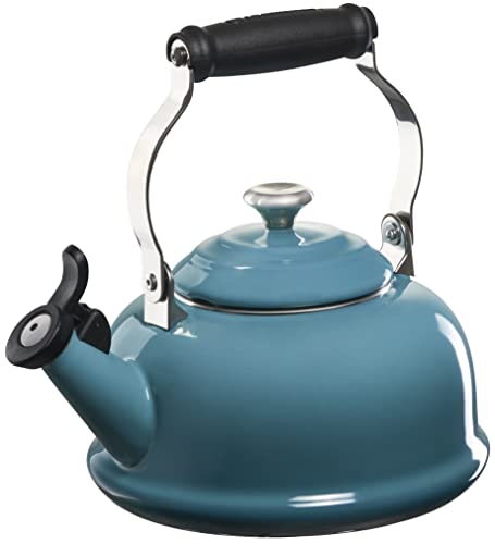 Le Creuset Enamel On Steel Whistling Tea Kettle with Metal Finishes, 1.7 qt., Caribbean