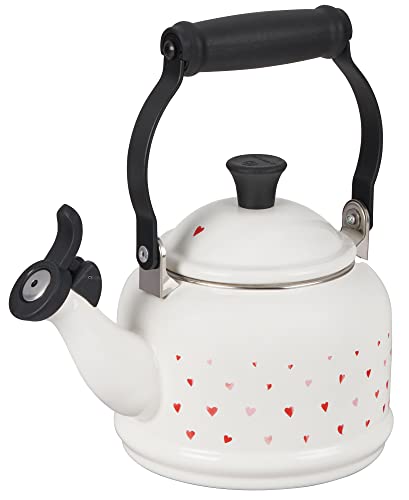 Le Creuset L'Amour Collection Enamel on Steel Demi Kettle, White with Heart Applique