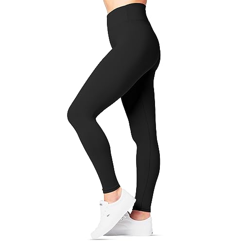 SATINA Womens High Waisted Leggings -, Leggings for Regular & Plus Size Women, 3 Inch Waistband, Black, One Size