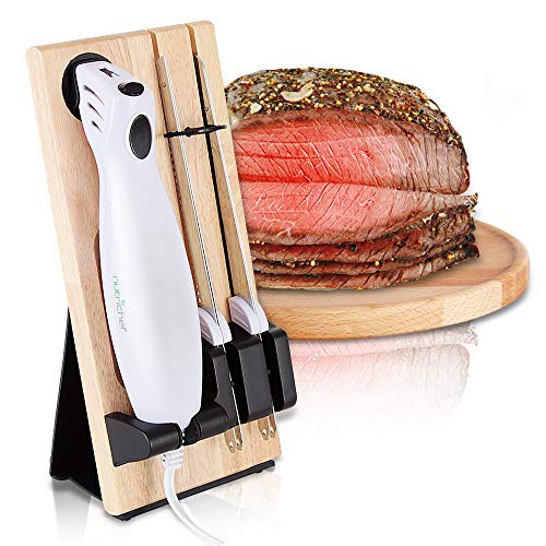 NutriChef Electric Carving Turkey Slicer Kitchen Knife | For Thanksgiving | Portable Electrical Food Cutter Knife Set with Carving Blades & Wood Carving Stand | Cuts Meat, Bread, Cheese & Fruit