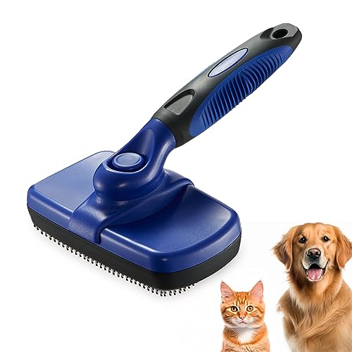 RyRot Self-Cleaning Slicker Brush Dog Grooming Brush Shedding and Grooming Tool for Pets Removes Loose Hair Cat Hair Brush for Shedding (Large, Blue)