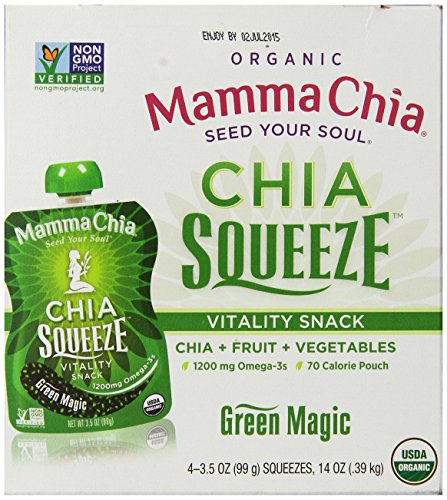 Mamma Chia Organic Squeeze Vitality Snack, Green Magic, 4 ct, package may vary