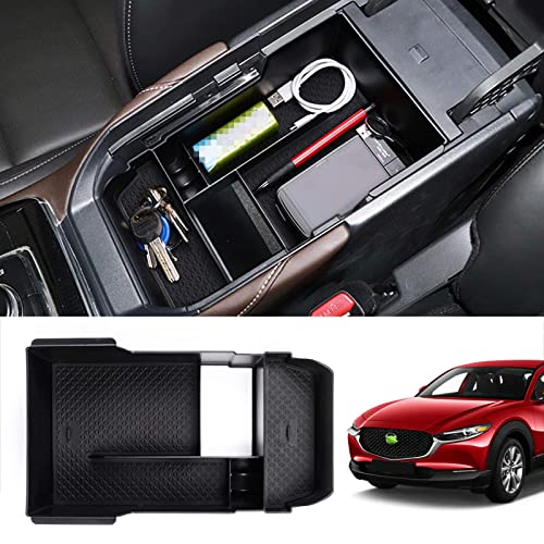 Autorder Custom Fit for Center Console Organizer Mazda CX-30 CX30 2019 2020 2021 2022 2023 Accessories Armrest Box Organizer Secondary Storage Tray (with 1PC Black Mat)