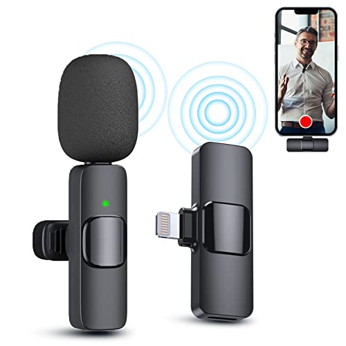 PQRQP Wireless Mini Microphone, Microphone for iPhone iPad, Wireless Microphones, Wireless Lavalier Microphone, Professional Microphone for iPhone Video Recording, YouTube, Vlog, TikTok