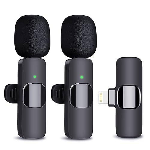 Wireless Microphone for iPhone, 2 Pack Professional Wireless Lavalier Microphone for iPhone iPad, Plug-Play Wireless Mic for Video Recording,Live Stream,YouTube,Facebook,TikTok,Vlog,Presentation