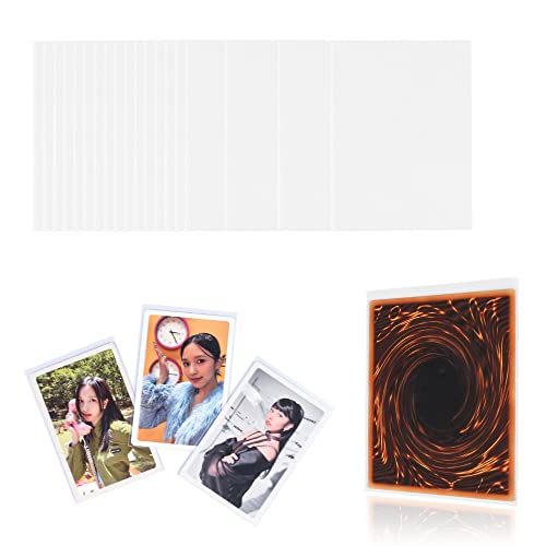 Baskiss 100 Packs Photocard Sleeves, 200 Microns Ultra Thick Unsealable Kpop Clear Sleeves Idol Photo Game Cards Transparent Protector Tranding Cards Shield Cover, No PVC & Acid Free (61x92mm)