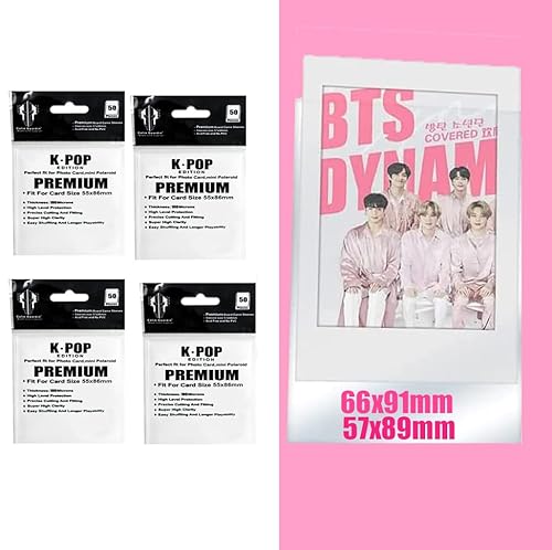 4pack Kpop Photocard Sleeves Protector Fits Size 56x88mm Clear 200 Micron Card Sleeves Perfect fit Kpop Standard Size Compatible for Korean Idol Twice BTS Seventeen APINK April Blackpink