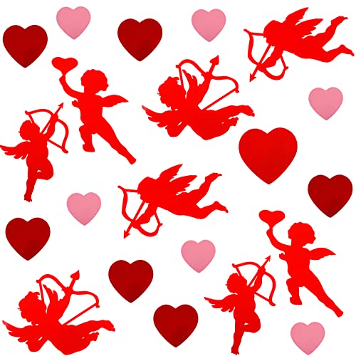 8 Pieces Cupid Decor Valentines Day Cutouts Red Cupid Vintage Valentines Day Decorations, 36 Pieces 3 Sizes Heart Cutouts Red Paper Hearts Red Hearts Decorations for Valentine's Day Party