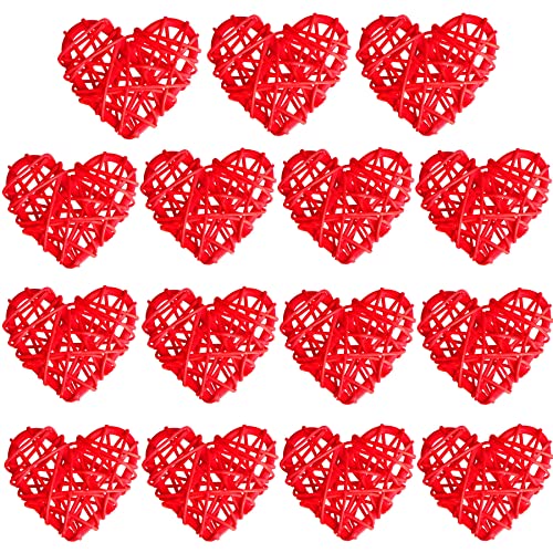 STMK Valentines Day Heart Shaped Rattan Balls Decorations, Heart Shaped Wicker Balls Decorative for Valentines Day Home Decor DIY Vase Bowl Filler Ornament Wedding Table Decoration (15, Red)