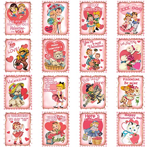 16 Pcs Vintage Valentine Poster Valentine's Day Wall Art Retro Valentine Picture Traditional Cutout Cards Wall Decor Love Cardboard Holiday Decor for Home Classroom Painting Decorations Office Room (Romantic Style)