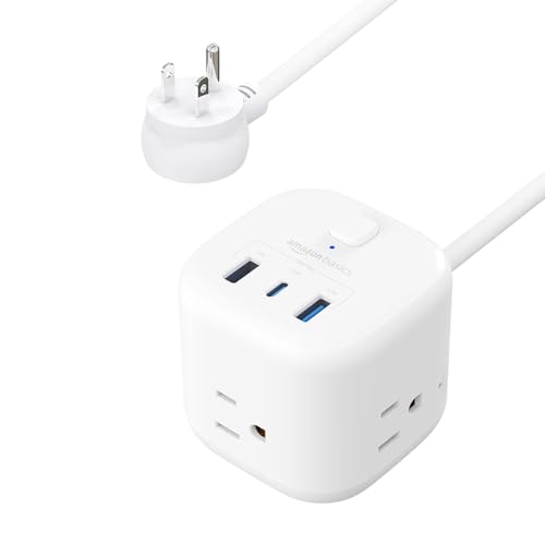 Amazon Basics Power Strip Cube 3 Outlet 3 USB Ports, 1 USB-C and 2 USB-A, 5 ft Extension Cord, Home, Office, Travel