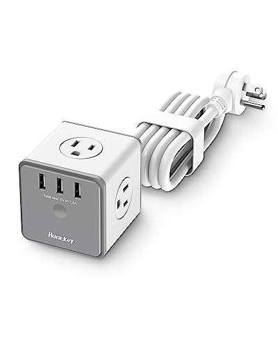 Power Strip with USB Port, 5ft Extension Cord Cube Power Strip with 3 Outlets and 3 USB Charger Ports, Small Desktop Power Strip Surge Protector, Compact for Phone Charge,Travel, Dorm Room and Office