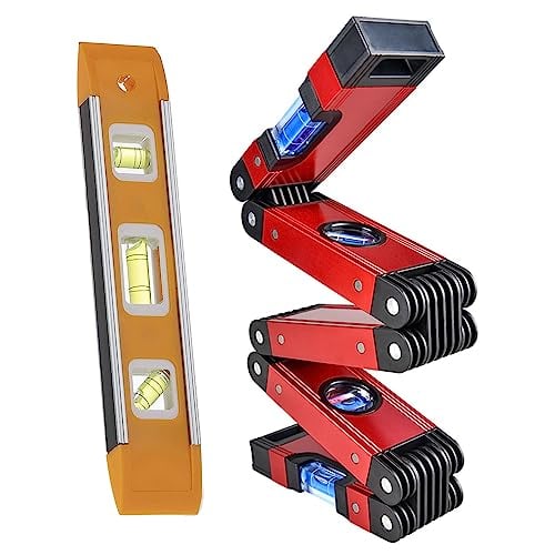 Wexecon 28 Inch Foldable Level Set, with 4 Small Level Bubble at 45/90/180, and 9 Inch Torpedo Level for Multi Angle Measurement Tool. Suitable for Small Level Used by Households and Carpenters