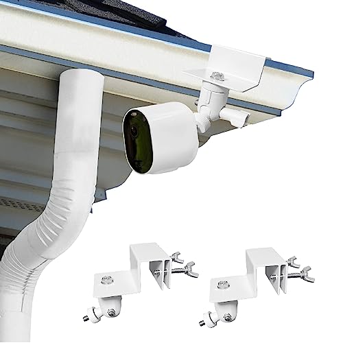Rustfree Gutter Mount for Security Camera and Solar Panel -No Drill, 1/4" Thread Gutter Brackets (2 Pack,White)-Ideal for Wyze, Arlo, Ring Stick Up, Eufy, SimpliSafe Devices (Not for Ring Solar Panel)