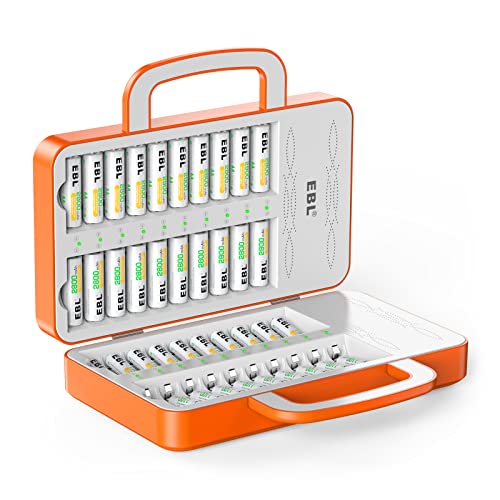 EBL 40Slot Battery Charger for 1/2/3...19/20/21...38/39/40 pcs AA AAA Rechargeable Batteries - Advanced Multiple Battery Charger - Handle Design(Batteries not Included)