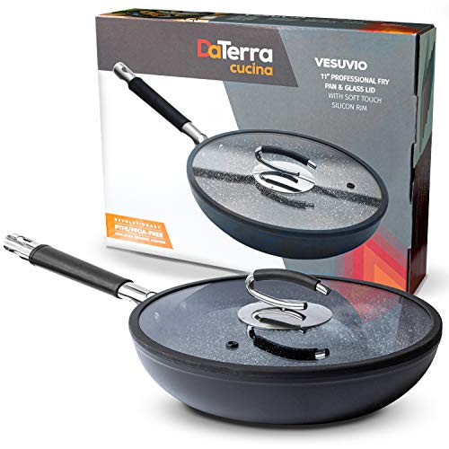 DaTerra Cucina Professional 11 Inch Nonstick Frying Pan with Lid | Italian Made Ceramic Saut Pan, Chefs Non Stick Skillet for Cooking, Sizzling, Searing, Baking and More