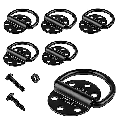 JCHL D-Rings Tie Downs Anchors Heavy Duty Steel 3600 Pound Capacity Lashing Rings for Loads on Trailers Trucks RV Campers Vans ATV SUV Boats Tie Down Ring with Screws&Bolts (6-Packs)