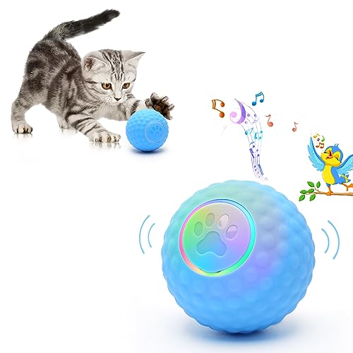 lumelit Cat Toys Interactive For Indoor Cats, Motion Activate Automatic Cat Toy, Cat Ball Toy With Bird Sound And Lights, Blue