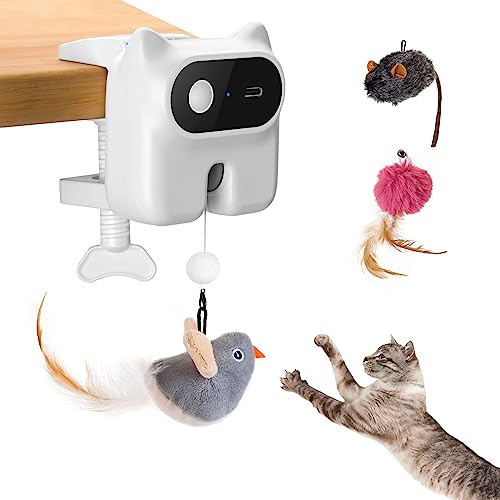 Cat Toys for Indoor Cats 2023 New Interactive Cat Feather Toy,Chirping Bird/Mouse/Ball Stimulate Hunting, Rechargeable Automatic Cat Hanging Toy