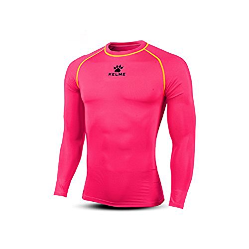 KELME Men's Long Sleeve T-Shirt Base Layer Cool Dry Compression Tops (X-Large, Pink)