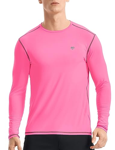 Zengjo Long Sleeve Undershirt Men Athletic Base Layer Shirt(Neon Pink,M)